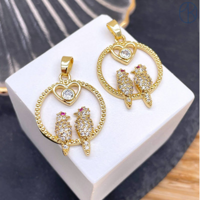 Подвеска птицы цирконы, цвет золото 20 мм 