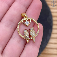 Подвеска птицы цирконы, цвет золото 20 мм 