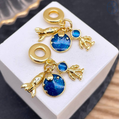 Подвеска ракета, Земля и космонавт, цвет золото 14 мм