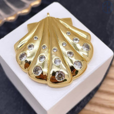 Подвеска ракушка циркон, цвет золото 35 мм