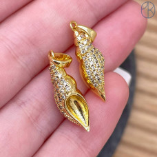 Подвеска ракушка цирконы, цвет золото 20 мм 