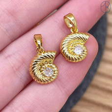 Подвеска ракушка улитка циркон, цвет золото 10 мм