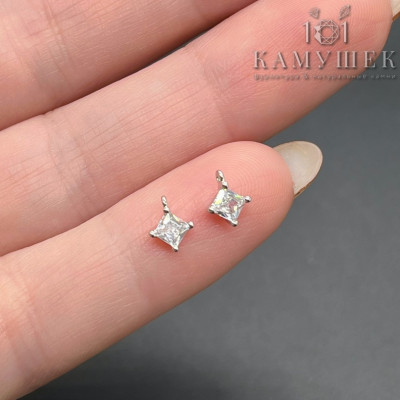 Подвеска ромб мини циркон, цвет серебро 6х5 мм