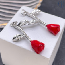 Подвеска роза, цвет серебро 35х18 мм