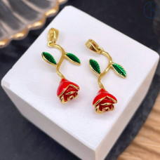 Подвеска роза красная эмаль, цвет золото 24 мм