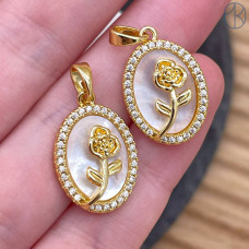 Подвеска роза перламутр цирконы, цвет золото 17х13 мм