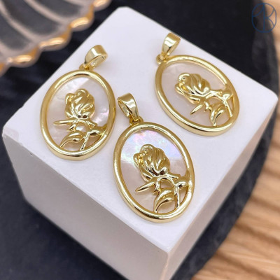 Подвеска роза перламутр, цвет золото 19х14 мм 