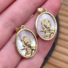 Подвеска роза перламутр, цвет золото 19х14 мм 