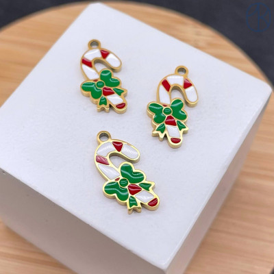 Подвеска рождественский леденец сталь 14 мм, цвет золото 18К