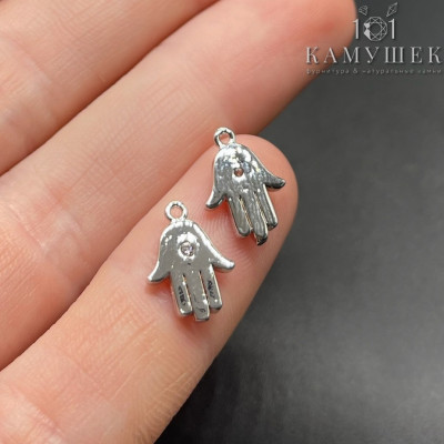 Подвеска Рука Фатимы с цирконом, цвет серебро 12х9 мм