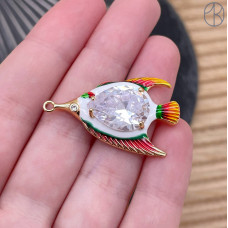 Подвеска рыба микс циркон 22х33, цвет серебро 