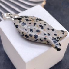 Подвеска рыбка яшма далматиновая, цвет серебро 39 мм