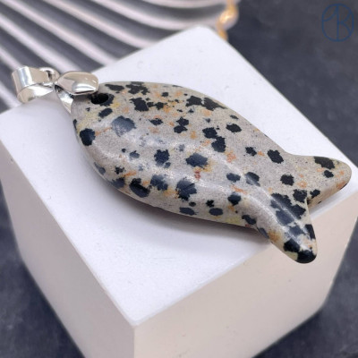 Подвеска рыбка яшма далматиновая, цвет серебро 39 мм