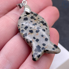 Подвеска рыбка яшма далматиновая, цвет серебро 39 мм