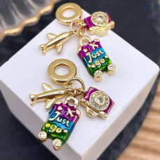 Подвеска самолет, чемодан и фотоаппарат, цвет золото 14 мм