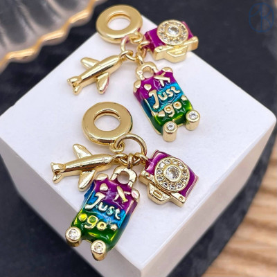 Подвеска самолет, чемодан и фотоаппарат, цвет золото 14 мм