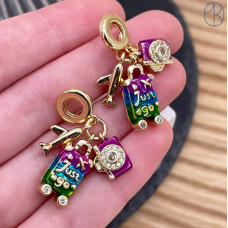 Подвеска самолет, чемодан и фотоаппарат, цвет золото 14 мм