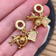 Подвеска самолет, чемодан и глобус, цвет золото 12 мм