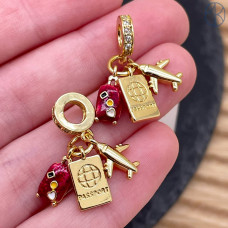 Подвеска самолет, чемодан и паспорт, цвет золото 12 мм