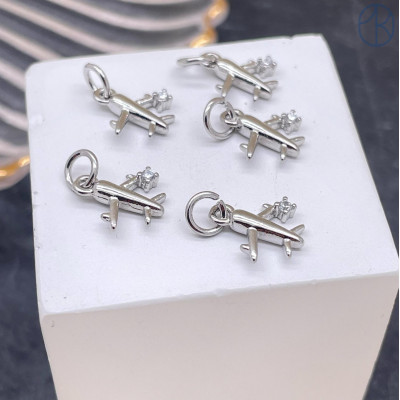 Подвеска Самолет циркон, цвет серебро 11х10 мм