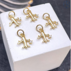 Подвеска Самолет циркон, цвет золото 11х10 мм