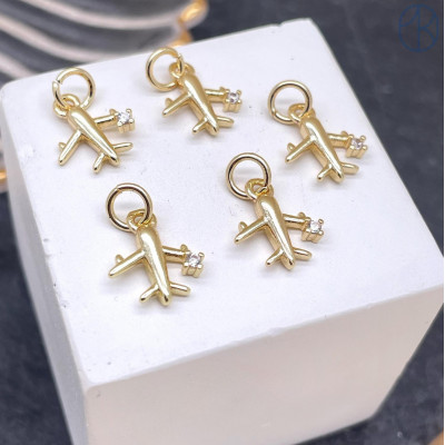 Подвеска Самолет циркон, цвет золото 11х10 мм