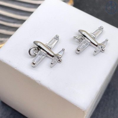 Подвеска Самолет цирконы, цвет серебро 13х16