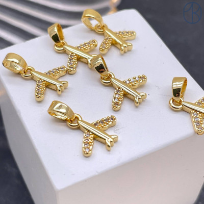 Подвеска самолет цирконы, цвет золото 11х10 мм 