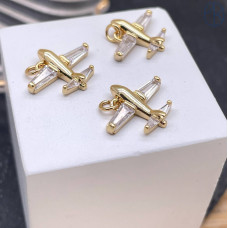 Подвеска самолет цирконы, цвет золото 13х16