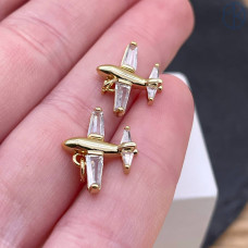 Подвеска самолет цирконы, цвет золото 13х16