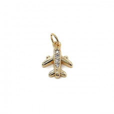 Подвеска самолет цирконы, цвет золото 15х11 мм 