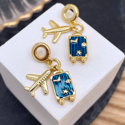 Подвеска самолет и чемодан, цвет золото 16 мм