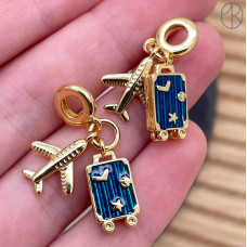 Подвеска самолет и чемодан, цвет золото 16 мм