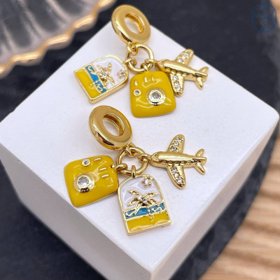 Подвеска самолет, пальма и фотоаппарат, цвет золото 14 мм