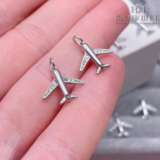 Подвеска Самолет с цирконами, цвет серебро 13х14 мм 