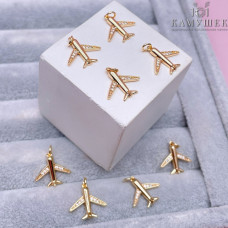 Подвеска Самолет с цирконами, цвет золото 13х14 мм