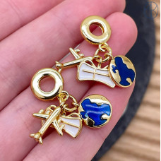 Подвеска самолет, земной шар и сумка, цвет золото 14 мм