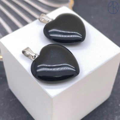 Подвеска Сердце Агат черный, цвет серебро 20х20 мм