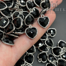 Подвеска сердце агат черный огранка, цвет серебро 12х13 мм