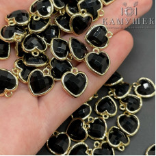 Подвеска сердце агат черный огранка, цвет золото 12х13 мм
