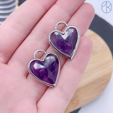 Подвеска сердце аметист, цвет серебро 20х20