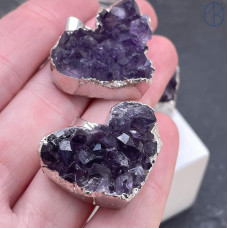 Подвеска сердце Аметист, цвет серебро ~ 27х30 мм