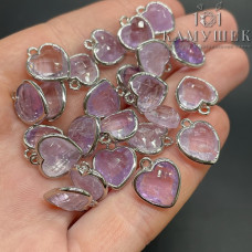 Подвеска сердце аметист лавандовый огранка, цвет серебро 12х13 мм