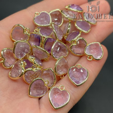 Подвеска сердце аметист лавандовый огранка, цвет золото 12х13 мм