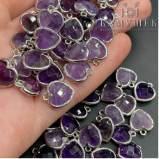 Подвеска сердце аметист огранка, цвет серебро 12х13 мм