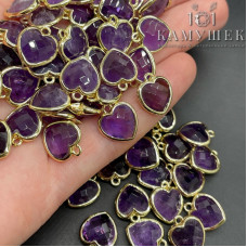 Подвеска сердце аметист огранка, цвет золото 12х13 мм