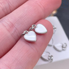  Подвеска сердце белая эмаль, цвет серебро 9 мм 