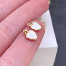  Подвеска сердце белая эмаль, цвет золото 9 мм 