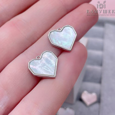 Подвеска сердце белый перламутр, цвет серебро 13х14 мм 
