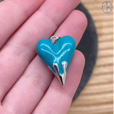 Подвеска сердце бирюзовая эмаль, цвет серебро 24х19 мм
